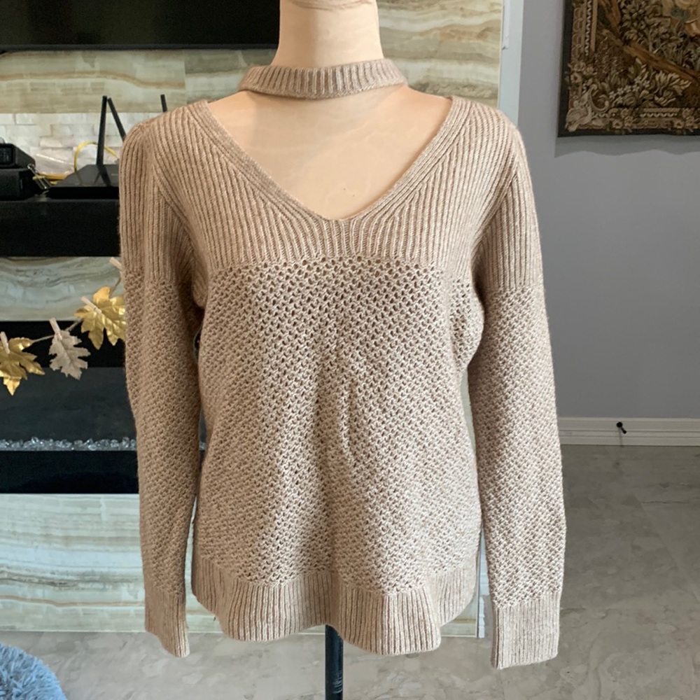 Lucky Brand Tan Dakota Choker Boho Style Sweater. Women’s Size L